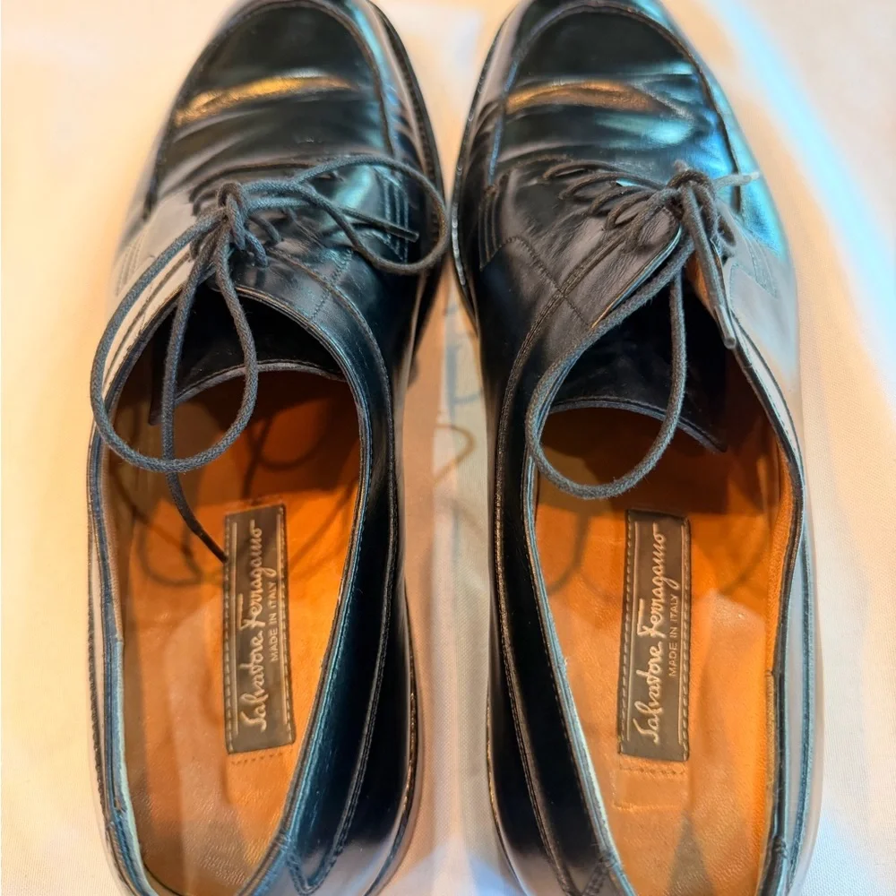 Salvatore Ferragamo Tramezza Black Leather Oxford Shoes Sz 10D